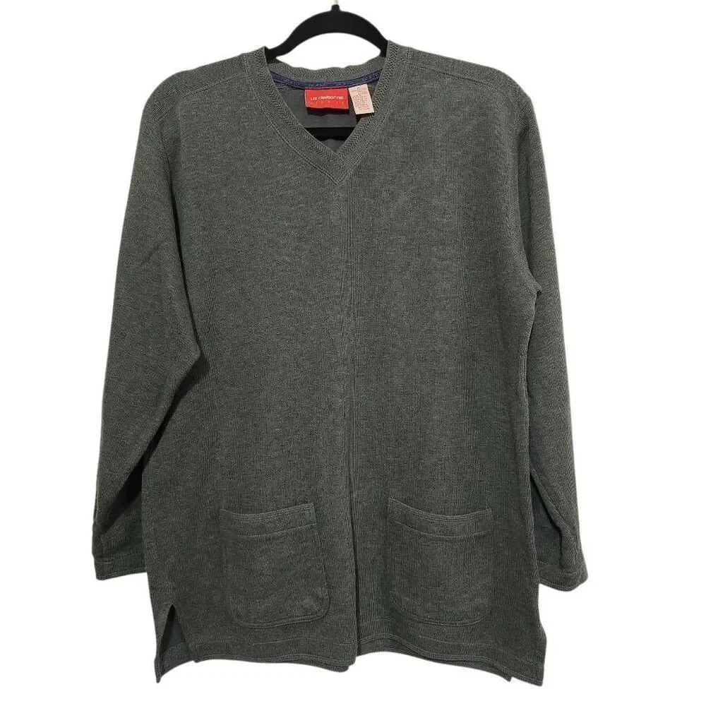 Liz Claiborne Liz & Co green tunic sweater lagenlook pockets cotton medium‎